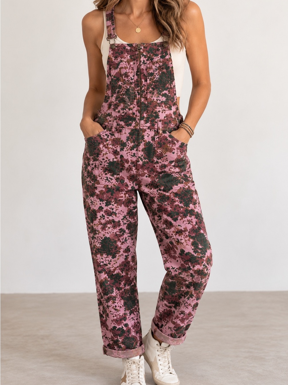 Pilcro Anthropologie The Painters Overall Floral Camo Pink Size 28
